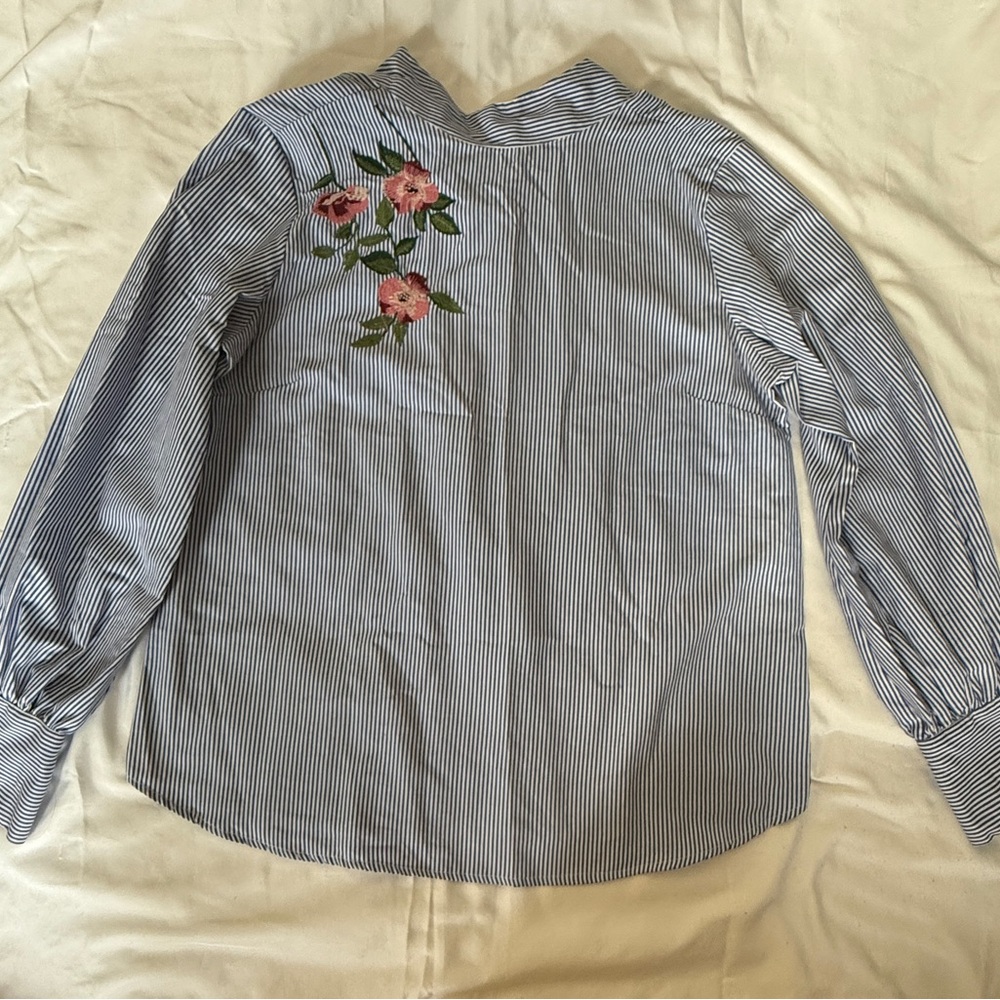 Striped Blouse with Floral Embroidery